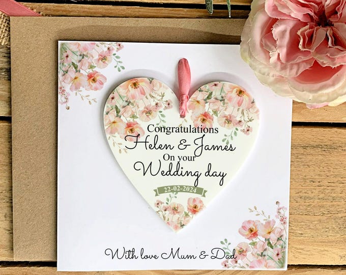 Personalised Wedding Card For Mr And Mrs Newlywed Gift Wedding Gift, Wedding Keepsake Card,Watercolor Blush Wild Flowers