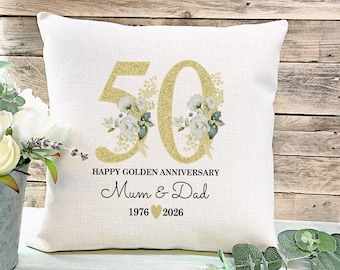 Golden Wedding Anniversary Gift, Personalised Cushion, Golden Wedding Pillow, Anniversary Keepsake, Golden Anniversary, 50 year Anniversary