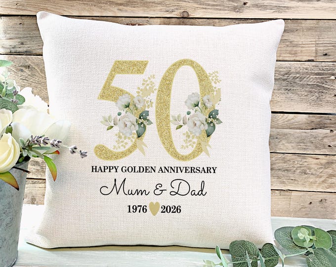 Golden Wedding Anniversary Gift, Personalised Cushion, Golden Wedding Pillow, Anniversary Keepsake, Golden Anniversary, 50 year Anniversary