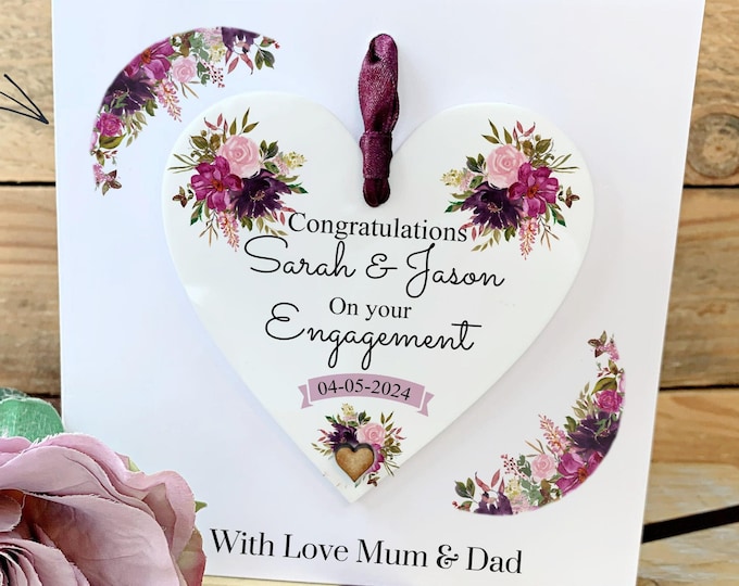 Personalised Engagement Card, Couples Gift, Engaged Gift, Daughter Son Engagement Gift, Heart Keepsake Card, Congratulations Gift,
