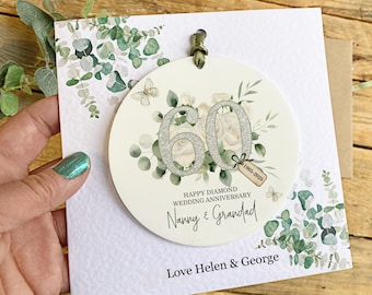 Diamond Anniversary Card, Floral Keepsake, Glitter Lettering, 60 Years Married
