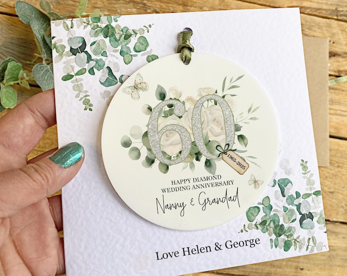 Personalised 60th Wedding Anniversary Card For Mum & Dad Grandparents Friends Diamond Anniversary Card 60 Years Married Keepsake Card