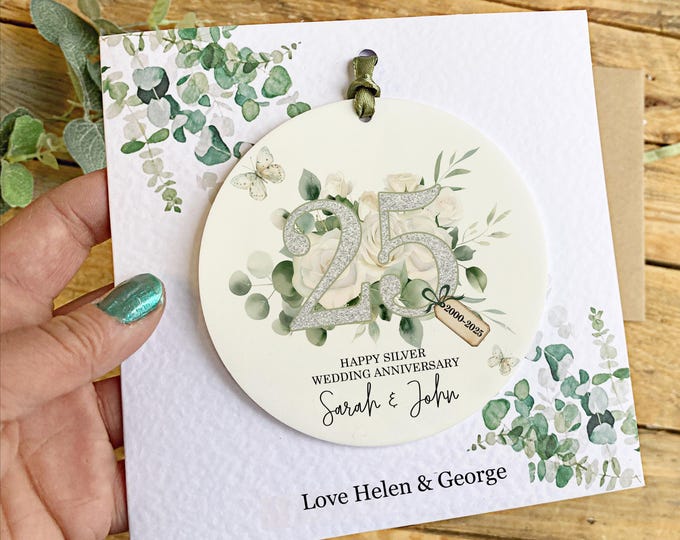 Silver 25th  Wedding Anniversary Card, Personalised Silver Wedding Anniversary Card, 25th Year Anniversary, 25 Years Married, Keepsake Card