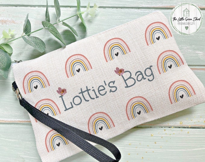 Personalised Make Up Bag, Gift for her, Travel Bag, Pencil case,  Cosmetic Bag, Rainbow Make Up Bag, Flower Girl gift, Unique Bag,