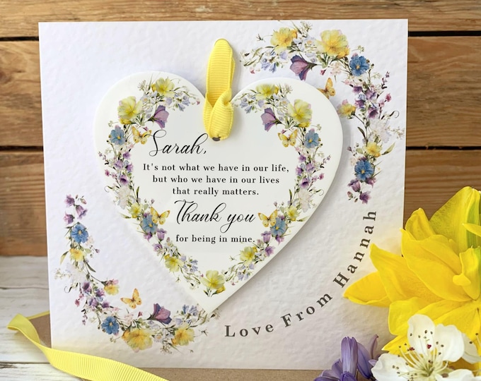 Personalised Friendship Gift for Her, Custom Spring Floral Acrylic Keepsake Card, Thank You Gift, Colleague Leaving Card, Best Friend Gift