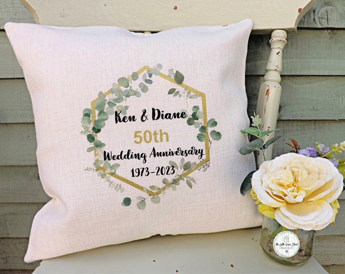 Golden Anniversary Gift Personalised 5OTH Wedding Anniversary Cushion, Mum And Dad Cushion, Nan And Grandad Gift