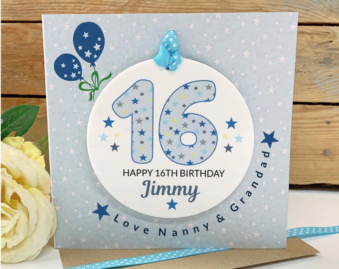 Personalised 16th Birthday Card for Him - Custom Name Sixteenth Card for Son, Grandson, or Nephew Keepsake, Any Age