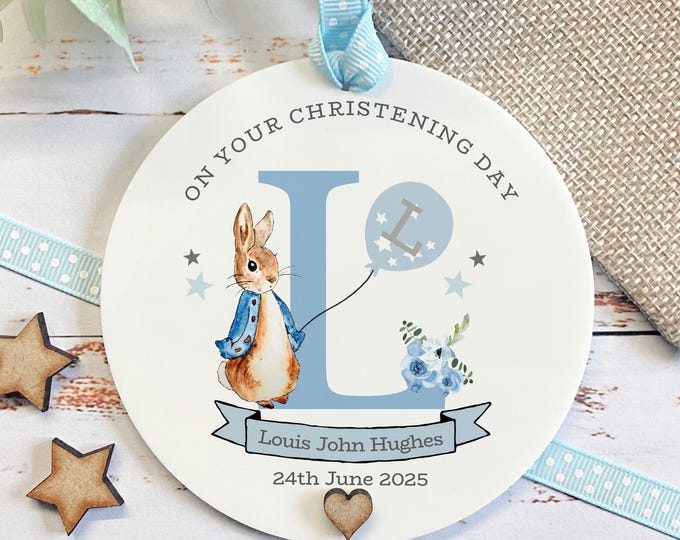 Personalised Christening Gift For A Boy, Peter Rabbit Design Christening gift, Christening Decoration, Gift For A Godchild, Boys Christening
