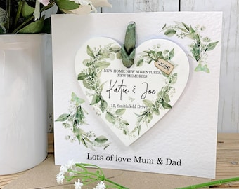 Personalised New Home Card, Detachable Acrylic Keepsake Heart, Eucalyptus Greenery Design, Housewarming Gift