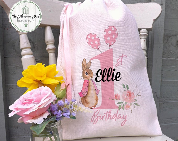 First Birthday Giftbag For Granddaughter, Daughter, 1st Birthday Gift, Drawstring Bag, Flopsy Rabbit Design, Giftbag For Grandchild 30x40cm
