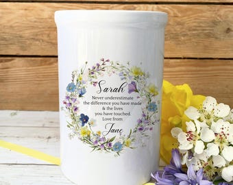 Personalised Retirement Vase | Spring Floral Ceramic Keepsake Gift