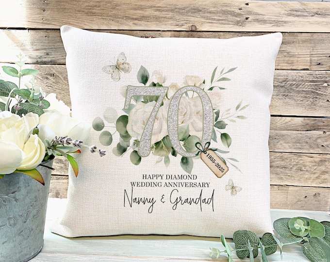Platinum 70th Wedding Anniversary Gift, 70th Anniversary gift, Personalised Wedding Gift, Anniversary Cushion, 70 Years Married, Platinum
