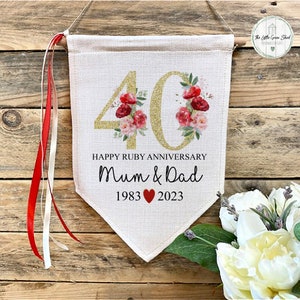 Personalised 40th Ruby Anniversary Linen Flag: Parents Gift