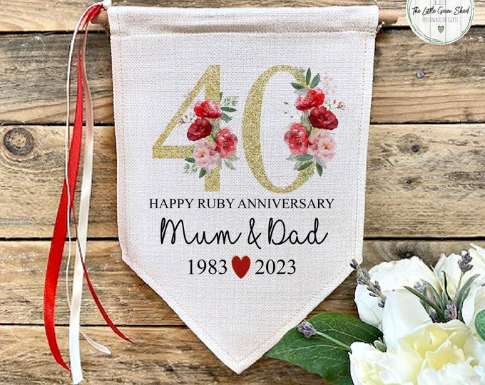 Ruby Wedding Anniversary Gift, Flag, 40th Anniversary Sign, Anniversary Party Prop, Anniversary Sign, Parents Gift