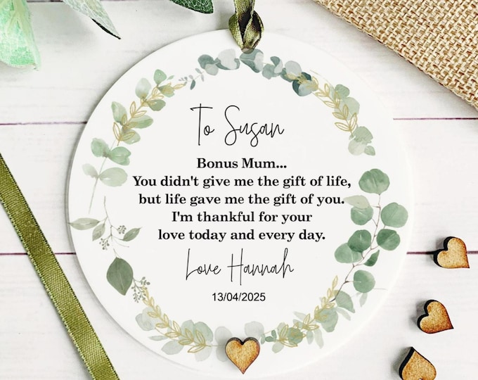 Personalised Bonus Mum Step Mum Acrylic Heart Keepsake, Mam, Mom, Thank you Gift, Wedding Gift, Mother's Day Gift, Step Mum Birthday Gift