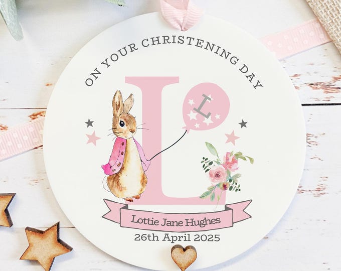 Personalised Christening Gift For A Girl, Peter Rabbit Design Christening gift, Christening Decoration, Gift For Godchild, Girls Christening