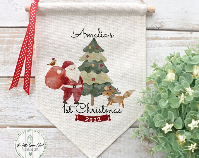 Personalised Baby's 1st Christmas Decoration, First Christmas Flag, Sign