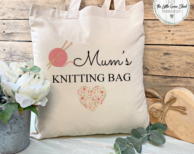 Knitting Bag, Tote Bag, Gift for Nanny, Wool and Needles Bag, Hobby Bag, Gift for her, Mother's day gift, Shoulder bag, Birthday Gift.
