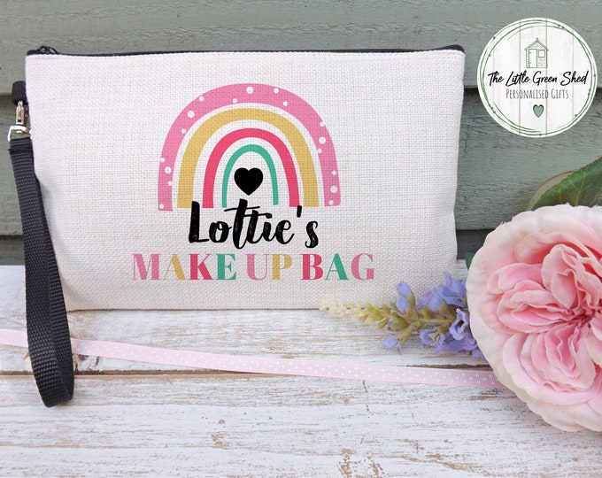 Personalised Make Up Bag, Girls Make Up Bag, Cosmetic Bag, Rainbow Make Up Bag, Birthday Gift,