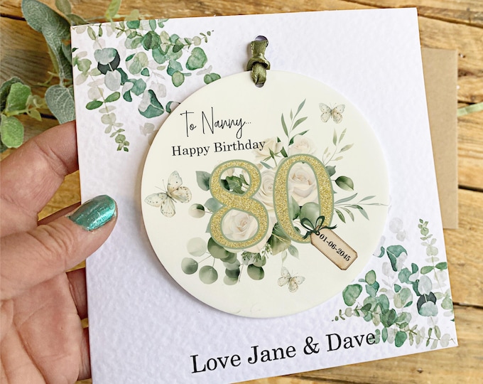 Personalised Happy 80th Birthday Gift Card Gifts for Her Birthday Gift For Mum Nan 80th Birthday Gifts Green Foliage 80th Card Gift