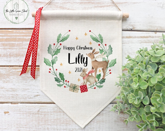 Personalised Christmas Gift, Christmas Hanging Decoration, Childrens First Christmas Gift, Christmas Flag 2023