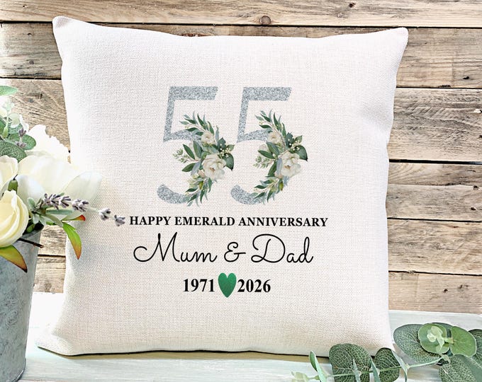 Emerald Wedding Anniversary Gift, Mum & Dad 55th Anniversary Cushion, Emerald Keepsake, 55 Years Married Gift, Anniversary Pillow,