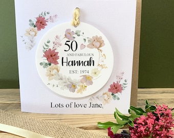 Personalised 50th Birthday Card, 50th Birthday Card For Mum, Sister, Auntie, Friend, 50th Birthday Gift, Fifty & Fabulous Keepsake Card,
