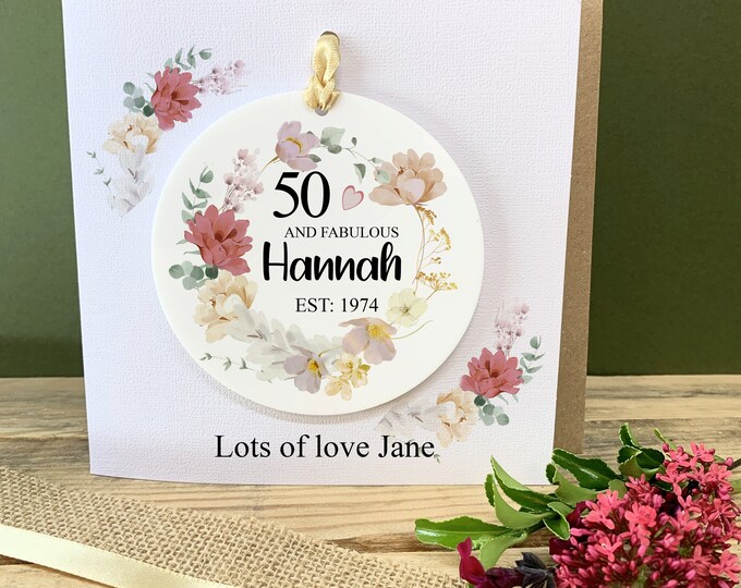 Personalised 50th Birthday Card, 50th Birthday Card For Mum, Sister, Auntie, Friend, 50th Birthday Gift, Fifty & Fabulous Keepsake Card,