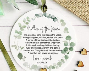 Personalised Mum of the Bride Gift Hanging Decoration Sage Green Foliage Wedding Day Gift  Thank You Mum Gifts From The Bride Gifts
