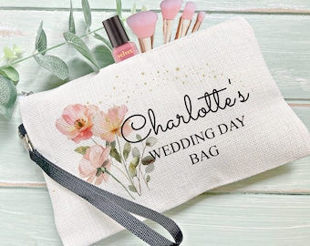 Personalised Wedding Makeup Bag, Wedding Day Gifts For Bride, Cosmetic Bag, Wedding Day Bag, Bride Gifts, Bridesmaid Gifts,