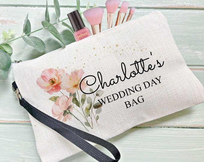 Personalised Wedding Makeup Bag, Wedding Day Gifts For Bride, Cosmetic Bag, Wedding Day Bag, Bride Gifts, Bridesmaid Gifts,