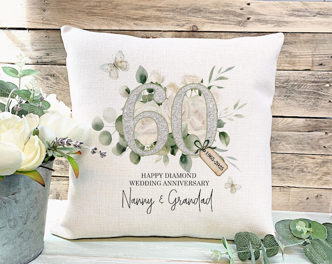 Diamond 60th Wedding Anniversary Gift, 60th Anniversary gift, Wedding Gift, Gift for Couples, Anniversary Cushion, 60 Years Married, Diamond