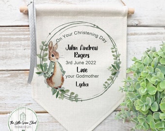 Christening Gift For A Boy/Girl, Christening Flag, Christening Keepsake, Godson/Goddaughter Gift, Baptism Keepsake, Peter Rabbit