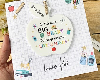 Personalised Teacher Thank You Card Acrylic School Nursery Gift Thank You Teacher End of Term Card with Apple Keepsake Teaching Assistant