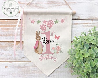 Baby's Personalised 1st Birthday Sign, Grandchild Birthday Flag, Grandson, Granddaughter Keepsake, Birthday Animals Birthday Decoration