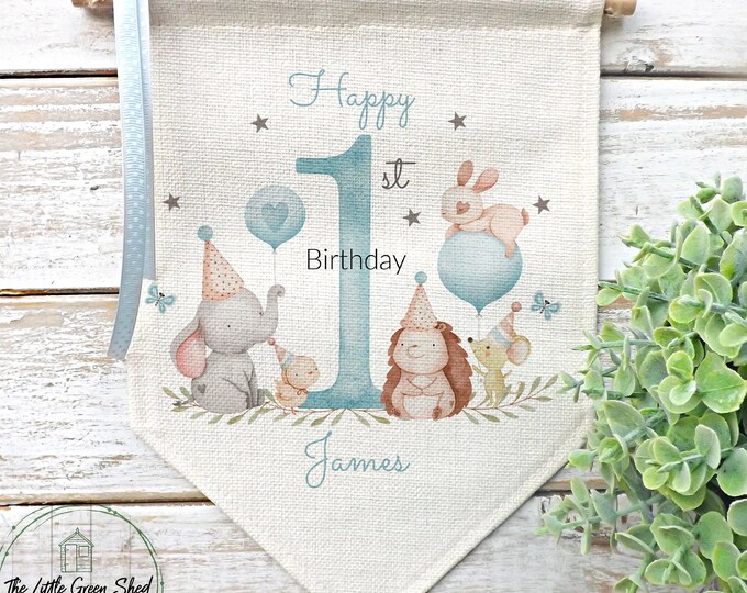 Personalised 1st Birthday Flag,  Boys Birthday Decor, Birthday Prop, 1st, 2nd, 3rd, 4th Birthday Sign, Birthday Hanging Decoration