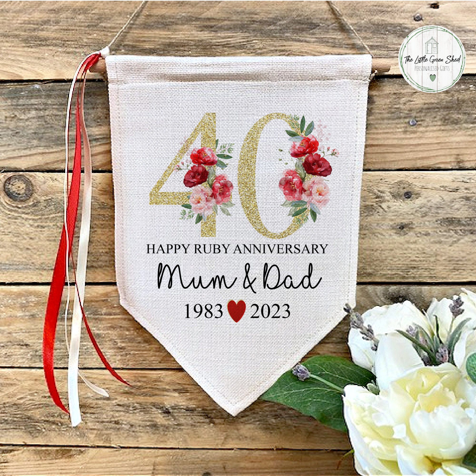 Ruby Wedding Anniversary Gift Flag 40th Anniversary Sign