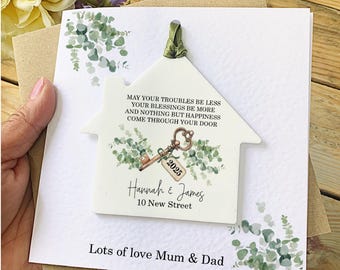 Personalised New Home Card, Housewarming Keepsake With Acrylic House Decoration, Neighbours, Friends, Family Gift