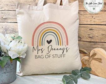 Personalised Teacher Tote Bag: Rainbow Design, End of Term Gift