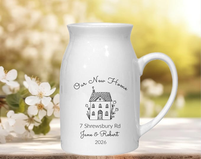 Personalised New Home Gift Ceramic Flower Jug Vase | Housewarming Gift for Couple or First Time Buyer | Moving In Keepsake for Daughter Son