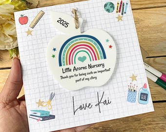Personalised Thank You Teacher Card, School Leaving Gift, End of Term Gifts, Teacher Keepsake Card, Gifts for Teachers, Rainbow Gifts, Apple