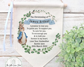 Christening Gift For A Boy, Christening Flag, Christening Keepsake, Godson Gift, Baptism Keepsake, Peter Rabbit