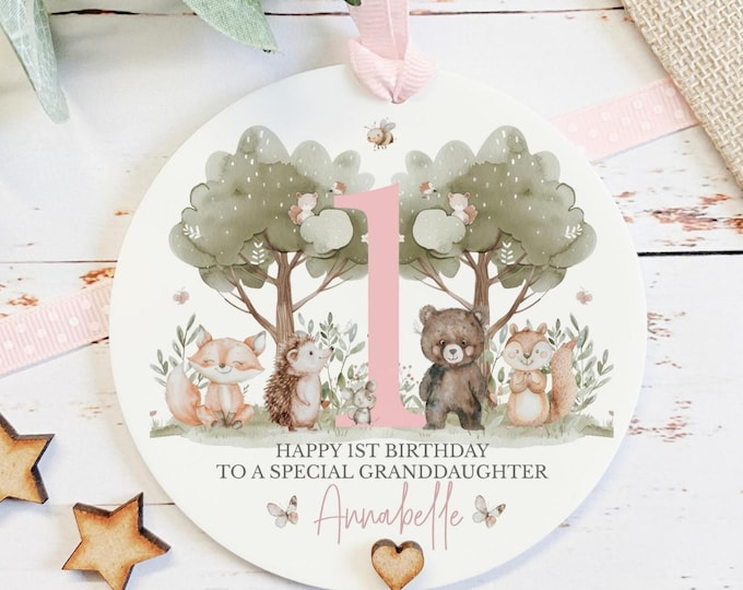 Personalised Woodland Baby Girl 1st Birthday Keepsake Milestone Gift For Daughter Niece Granddaughter Goddaughter Forest Animal Gift
