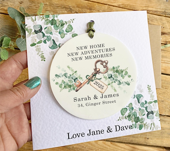 New Home Keepsake Card, Greenery Design, Personalised Housewarming Gift Detachable Acrylic Disc