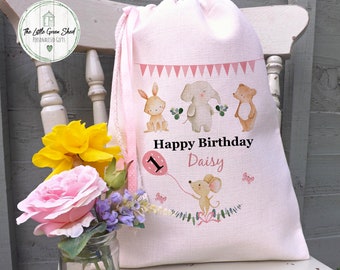 Personalised First Birthday Gift Bag: Linen Drawstring Toy Sack (30x40cm)