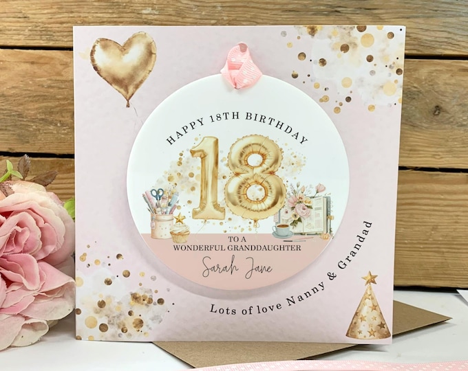 Personalised 18th Birthday Card with Acrylic Keepsake, Daughter Gift, Granddaughter Gift, Niece Birthday Card, Custom Any Age