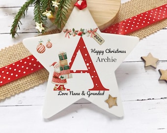 Grandchild Christmas Bauble, Granddaughter Grandson Keepsake, Christmas Star Santa Design, Xmas Tree Decoration, Acrylic Star
