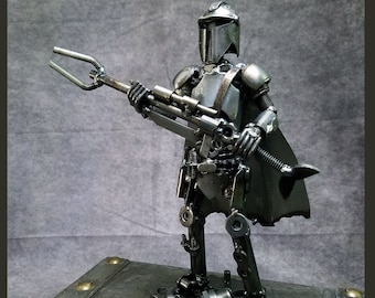 HUNTER - Sci-Fi Warrior Sculpture - Handmade from Recycled Metal - Scrap metal art