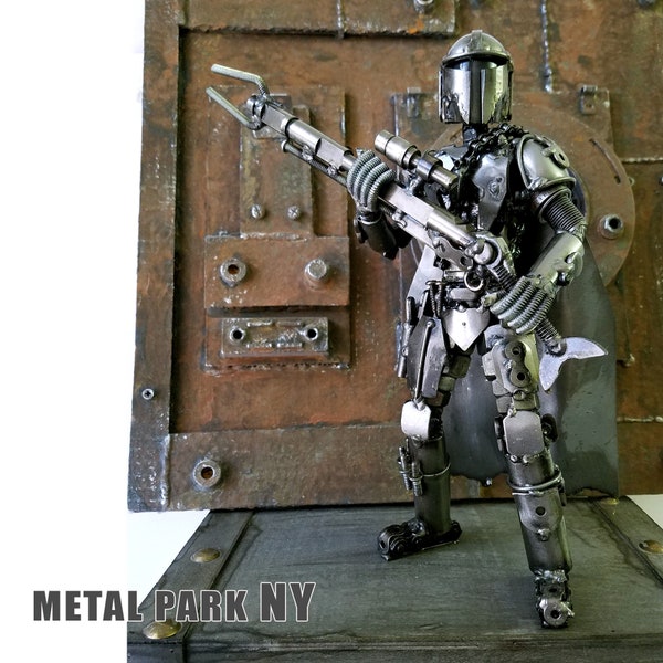 Armored Warrior Sculpture - Handmade Scrap Metal Art, Recycled Motorcycle Parts, Sci-Fi inspired Gift