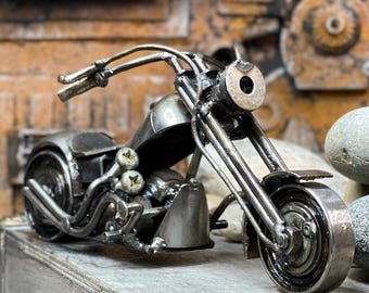 American Chopper Scrap Metal Sculpture - Handmade Motorcycle Art, Recycled Bike Model